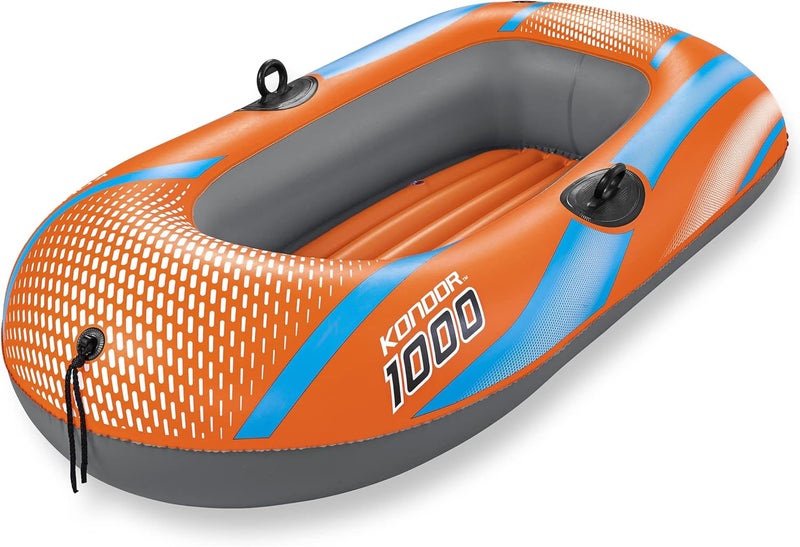 H2O Go قارب هيدروجو! كوندور 1000 - 4'11" × 33" - للأطفال والمراهقين، برتقالي وأزرق، سعة وزن 120 رطل، بست واي، قارب مائي للشباب، رياضات مائية، طوف مائي، حبل ربط أمامي، مناسب للأعمار 6 سنوات فما فوق - Image 1